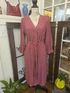 Gap Cranberry Floral Midi Shirt Dress, Sz M/L